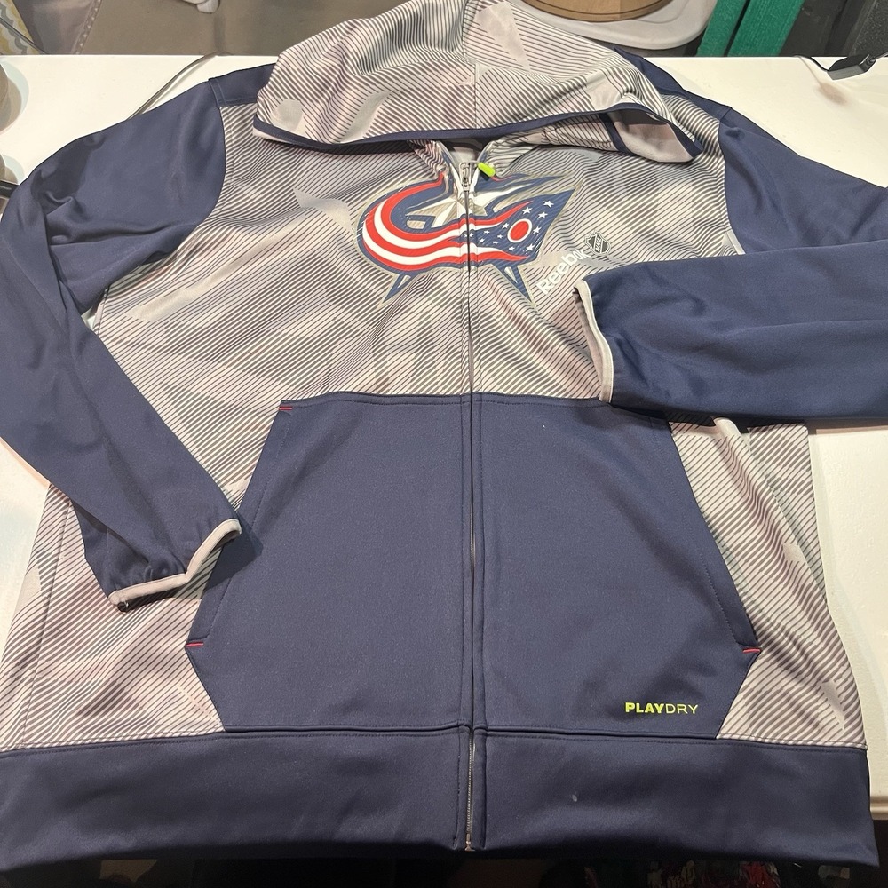 Reebok Center‎ Ice Collection Columbus Blue Jackets Men's Zip Up Hoodie CL EUC